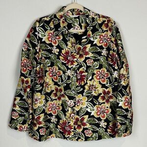 Laura Ashley Floral Beaded Silk Shirt Jacket M